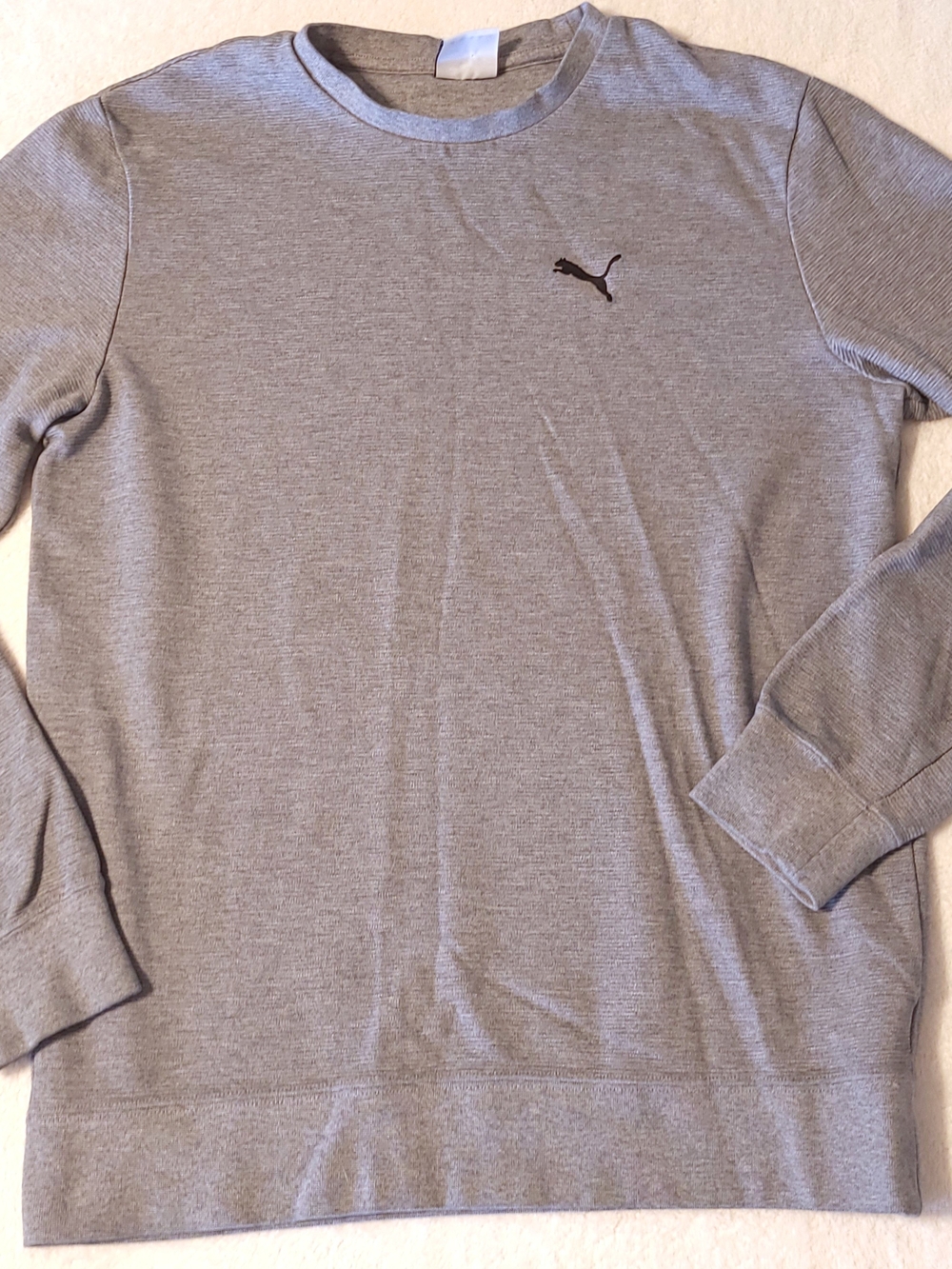 PUMA Ribbed Knit Crew Neck Sweatshirt Textured Embroidered Gray 892219-02 Small